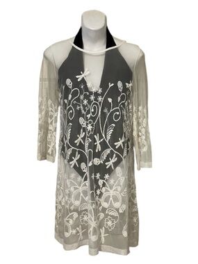 Bathing Suit Sheer Embroidered Fire Fly Skull Whimsical Coverup